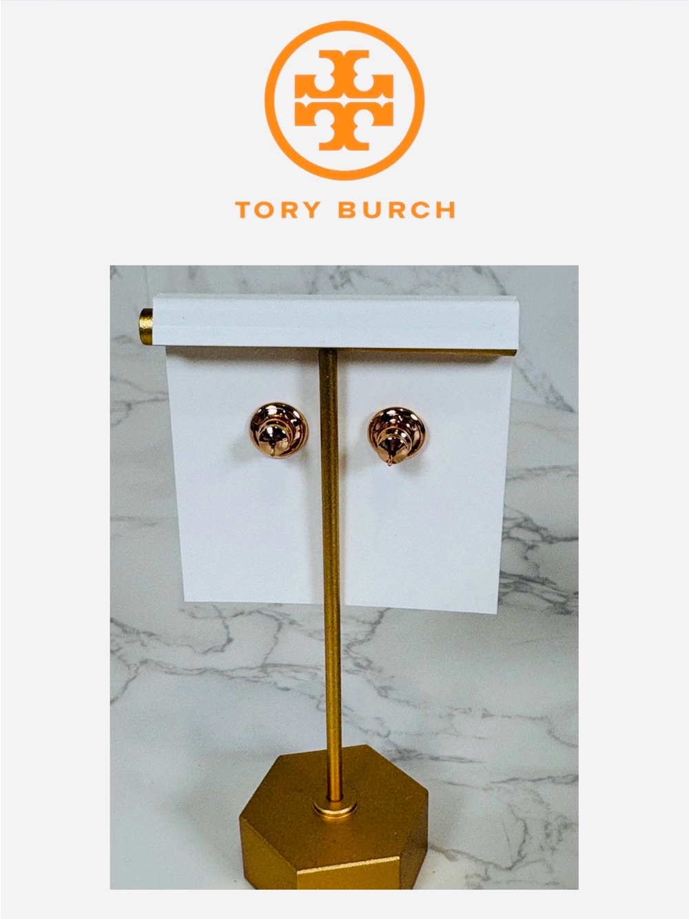 EARRINGS: TORY BURCH Rose Gold Double-T Logo Studs, NWOT - Picture 12 of 12